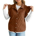 thumbnail image 1 of Womens Puffer Vests Ruffle Sleeveless Lightweight Quilted Vest Fall Winter Padded Gilet Coats Brown, XL, 1 of 7