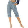 thumbnail image 1 of Womens Pull On Capris Summer Casual Elastic High Waisted Capri Pants Comfy Cropped Wide Leg Lounge Pants with Pockets, 1 of 4