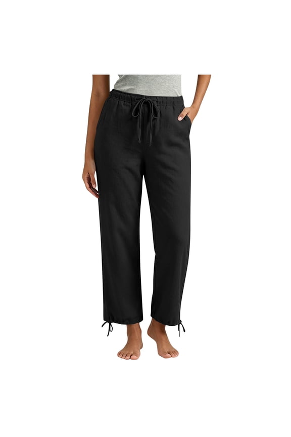 Womens Pull On Cotton Linen Pants Drawstring Relaxed Fit Wide Leg Casual Straight Lightweight Summer Lounge Trouser