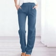 thumbnail image 1 of Womens Pull On Jeans, Loose Fit Stretch Elastic Waist Denim Pants, Casual Straight Leg Cotton Blend Trousers with Pockets,Size XL,Blue, 1 of 8
