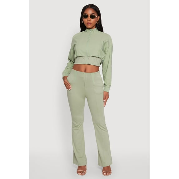 Womens Pull On Pintuck Flared Pants