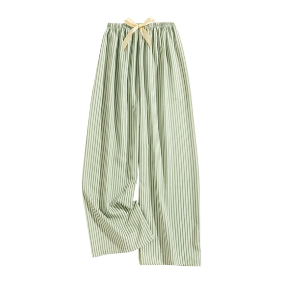 Womens Pull on Pants Dressy Casual New Loose Striped Pajama Pants for Women Fall Comfy Sleep Bottoms Drawstring Casual Wide Leg Lounge Trousers Mint Green One Size