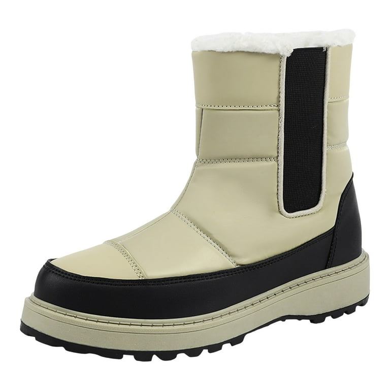 Womens Pull on Work Boots Composite Toe Women Snow Boots Fashion New Pattern Simple Solid Color Autumn and Winter Thickened Warm and Comfortable