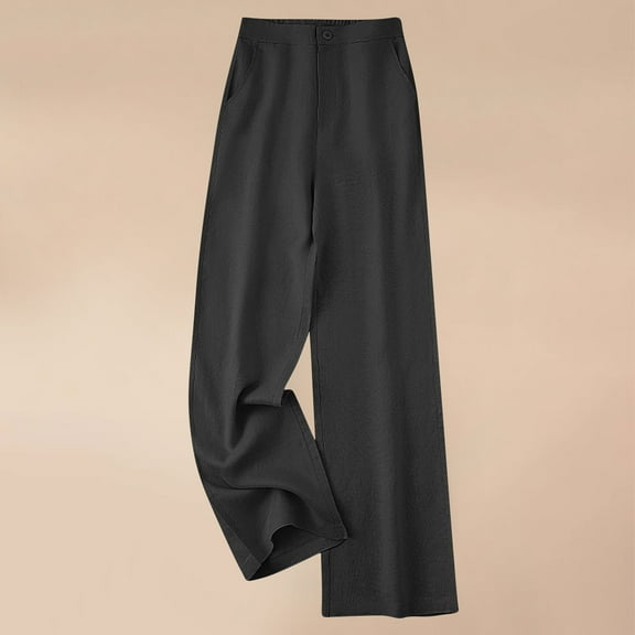 Womens Pull on Pants Dressy Casual New Womens Casual Straight Leg Pants High Waist Button Dressy Trousers with Pockets Vacation Outfits Black L
