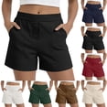thumbnail image 1 of Womens Pull on Summer Shorts, Flat Front Elastic Back Solid Color Mid Waist Casual Shorts with Pockets, Black, XXL, 1 of 9