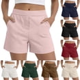 thumbnail image 1 of Womens Pull on Summer Shorts, Flat Front Elastic Back Solid Color Mid Waist Casual Shorts with Pockets, Pinks, L, 1 of 7