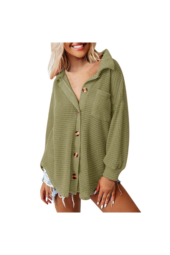 Womens Pullover Long Sleeve Solid Color Lapel Loose Mid Length Womens Performance Polos,Green,M