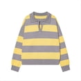 thumbnail image 1 of Womens Pullover Neck Striped Long Sleeved Knit Ribbed Tops for Women,Yellow,L, 1 of 2