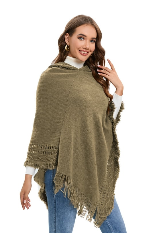 Womens Pullover Poncho Sweater Feel Shawl Loose Fitting Ponchos Wraps Baggy Tops for Fall Winter Gray/Red/Black/Khaki