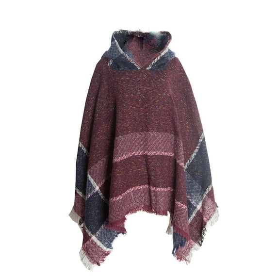 Womens Pullover Poncho Sweater with Hood Cloak Plaid Shawl Loose Fitting Ponchos Wraps Baggy Cape for Fall Winter