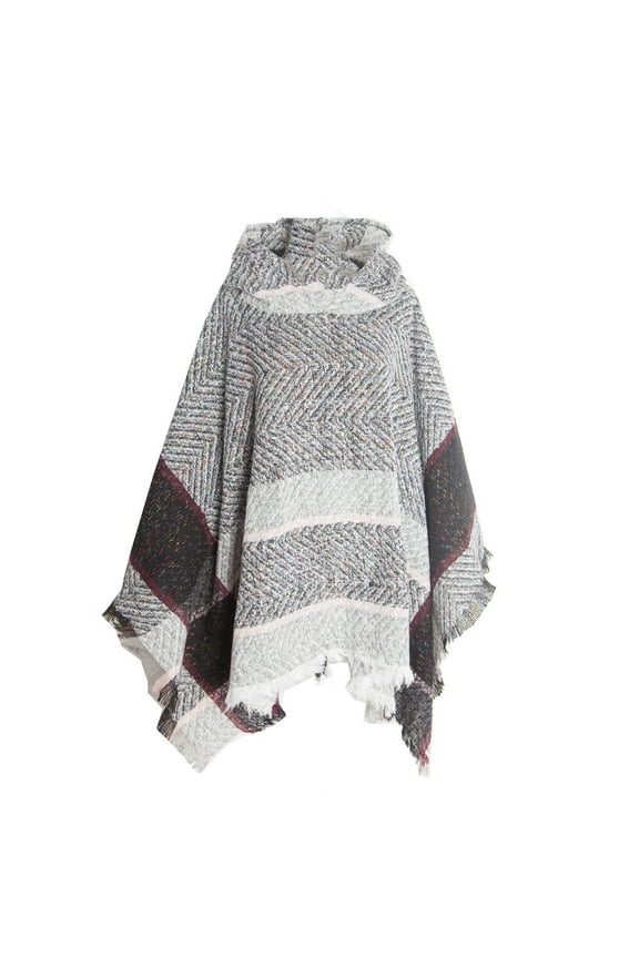 Womens Pullover Poncho Sweater with Hood Cloak Plaid Shawl Loose Fitting Ponchos Wraps Baggy Cape for Fall Winter