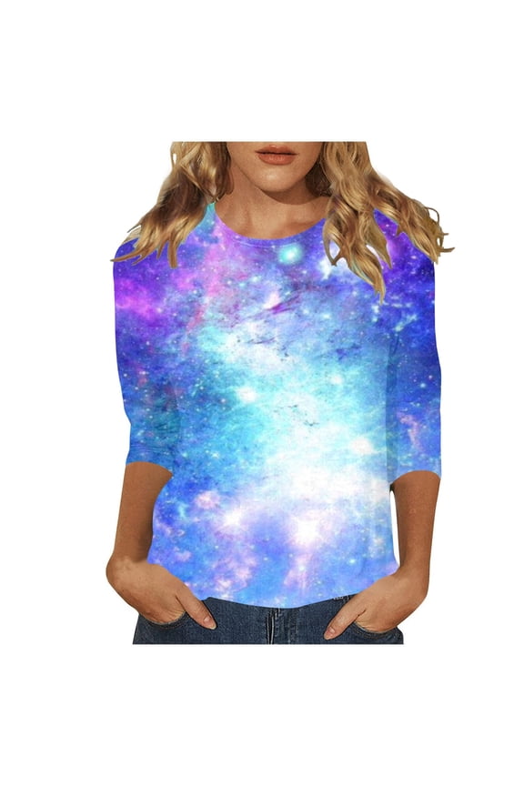 Womens Pullover Spring Galaxy Print Fashion Cosmic Pattern Short Sleeve Womens Tank Tops,Blue,XL