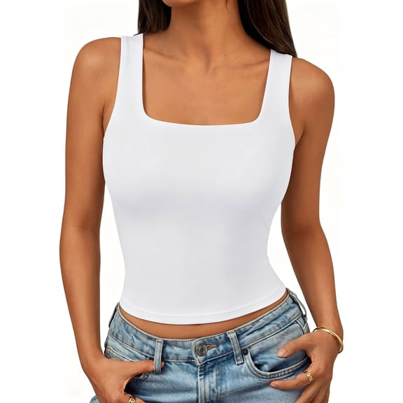 Womens Pullover Square Neck Slim Fit Cropped Pure Color Basic Comfort Tees for Teens Girls,White,M,White,M