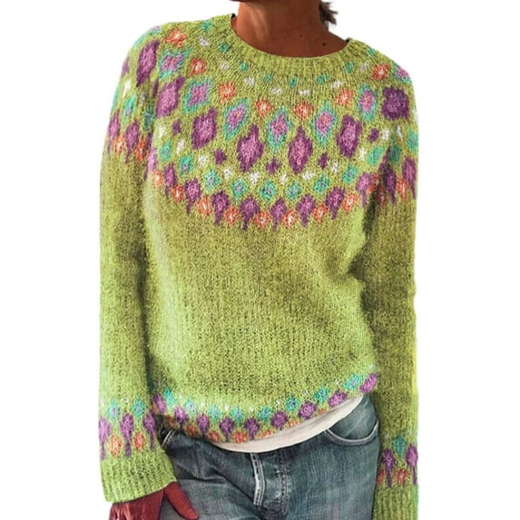 Womens Pullover Sweater Casual Loose Fall Winter Warm Vintage Fair Isle Sweaters Alsol Lamesa
