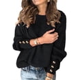 thumbnail image 1 of Womens Pullover Sweaters Batwing Long Sleeve Crewneck Casual Loose Knit Jumper Tops with Buttons, 1 of 7