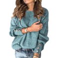 thumbnail image 1 of Womens Pullover Sweaters Batwing Long Sleeve Crewneck Casual Loose Knit Jumper Tops with Buttons, 1 of 6