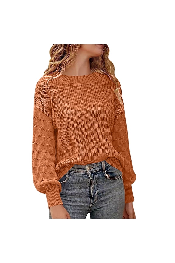 Womens Pullover Sweaters Chunky Knit Fall 2026 Fashion Top Crew Neck Long Sleeve Shirts Casual Tunic Trendy Sweater (M, Orange)