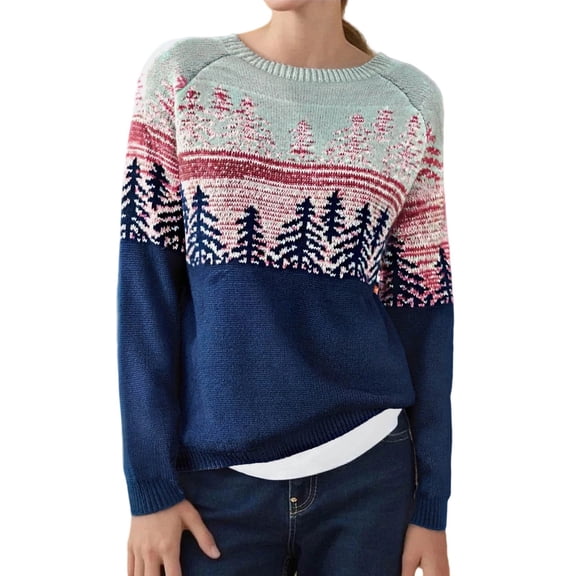 Womens Pullover Sweaters Vintage Western Printed Long Sleeve Crewneck Knit Shirts Casual Fall Winter Comfy Warm Tops