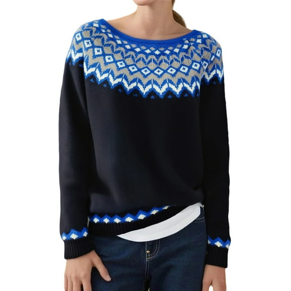 Womens Pullover Sweaters Vintage Western Printed Long Sleeve Crewneck Knit Shirts Casual Fall Winter Comfy Warm Tops