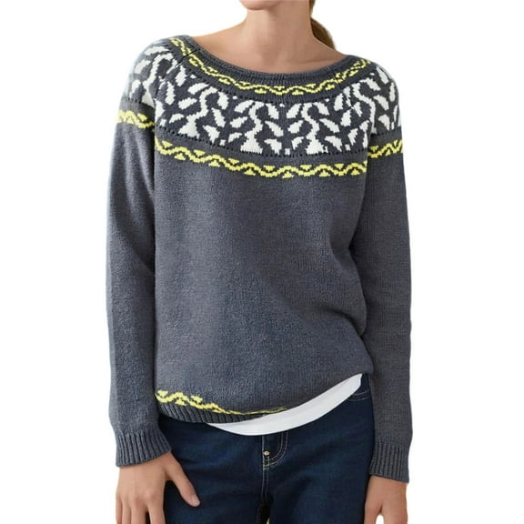 Womens Pullover Sweaters Vintage Western Printed Long Sleeve Crewneck Knit Shirts Casual Fall Winter Comfy Warm Tops