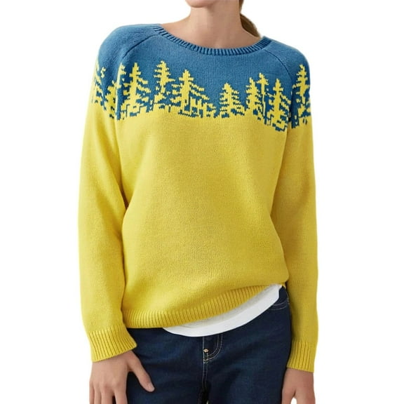 Womens Pullover Sweaters Vintage Western Printed Long Sleeve Crewneck Knit Shirts Casual Fall Winter Comfy Warm Tops