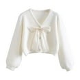Womens Pullover Sweaters Winter Loose Bow Knit Short Velvet Coat Cute