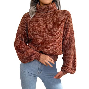Turtleneck Sweater Mid Length Batwing Sleeve Slit Hem Tunic Pullover Sweaters Winter Tops Women Clothing