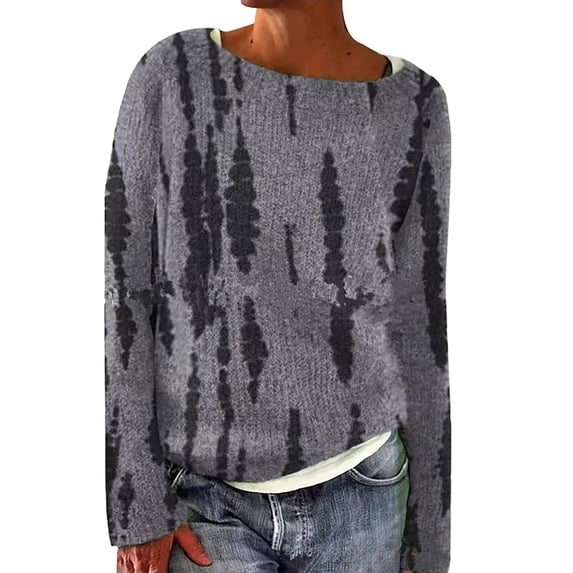 Womens Pullover Vintage Sweater Plus Size Ethnic Fair Isle Sweater Fall Long Sleeve Casual Boho Tops Knitwear Gray, 5XL
