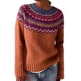 thumbnail image 1 of Womens Pullover Vintage Sweater Plus Size Ethnic Fair Isle Sweater Fall Long Sleeve Casual Boho Tops Knitwear Orange, 3XL, 1 of 4