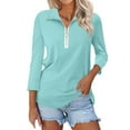 thumbnail image 1 of Summer Shirts for Women, Yigetop Women's V Neck 3/4 Sleeve Tops Quarter Zip Collared Shirts Shirts Summer Tees Half Zip Pullover Women Mint Green XL, 1 of 4