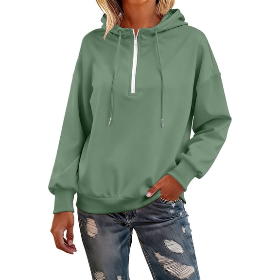 Womens Pullover, Yigetop Women's Half Zip Pullover Oversized Hoodies Cute Hooded Tops Fall Fashion 2025 Pullovers for Women, Green S