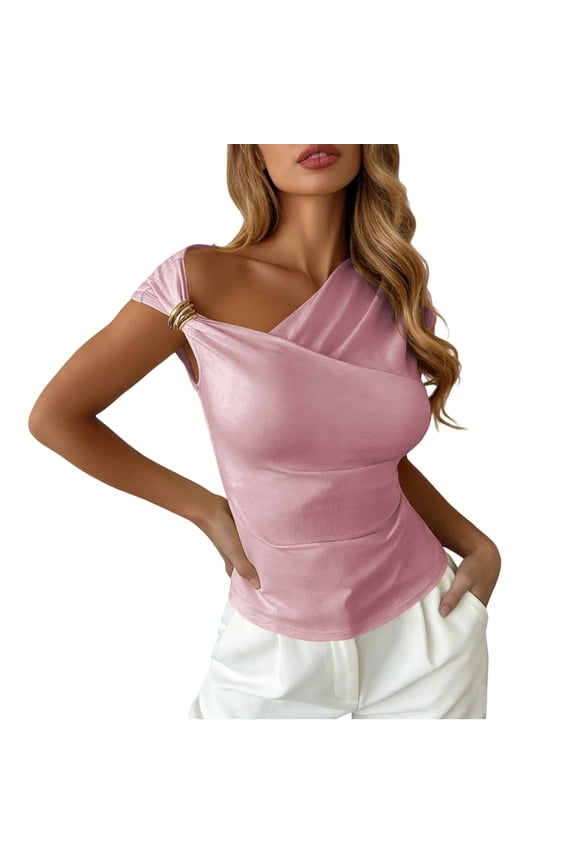 Womens Pullover off Shoulder Asymmetrical Neck Solid Color Tunic Sleeveless Plus Size Womens Clothing,Pink,M