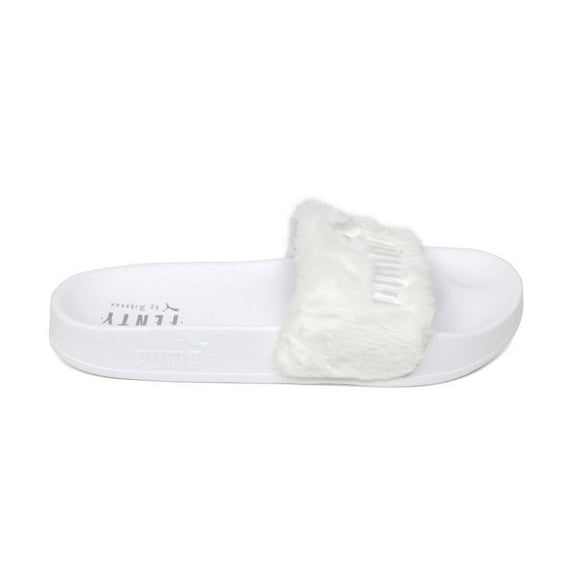 Womens Puma By Rihanna Leadcat Fenty Fur Slides White Silver 362266-02
