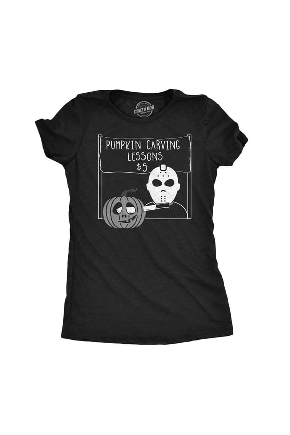 Womens Pumpkin Carving Lessons Horror T Shirt Funny Halloween Shirt for Ladies Womens Graphic Tees