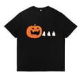 thumbnail image 1 of Womens Pumpkin Ghosts Graphic Cute Tee T-shirt Top Commuting Floral Short Sleeve Round Neck Black S-5XL, 1 of 5