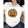 thumbnail image 1 of Womens Pumpkin Graphic Halloween Tee T Shirt Tops Comfortable Short Sleeve Round Neck White S-5XL, 1 of 4