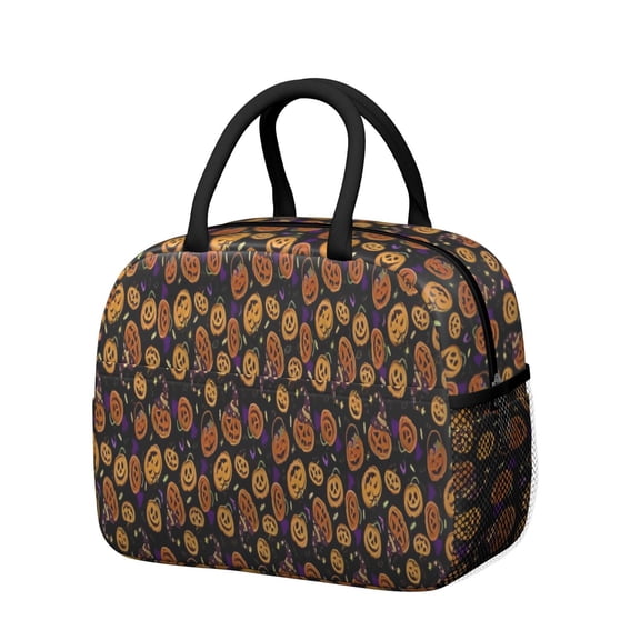 Womens Pumpkin Pattern Halloween Lunch Box for Work,Insulated Lunch Bag for Women,Loncheras Para Mujer,Leakproof Adult Lunch Bag for Work,Beach,Travel,Picnic,Camping