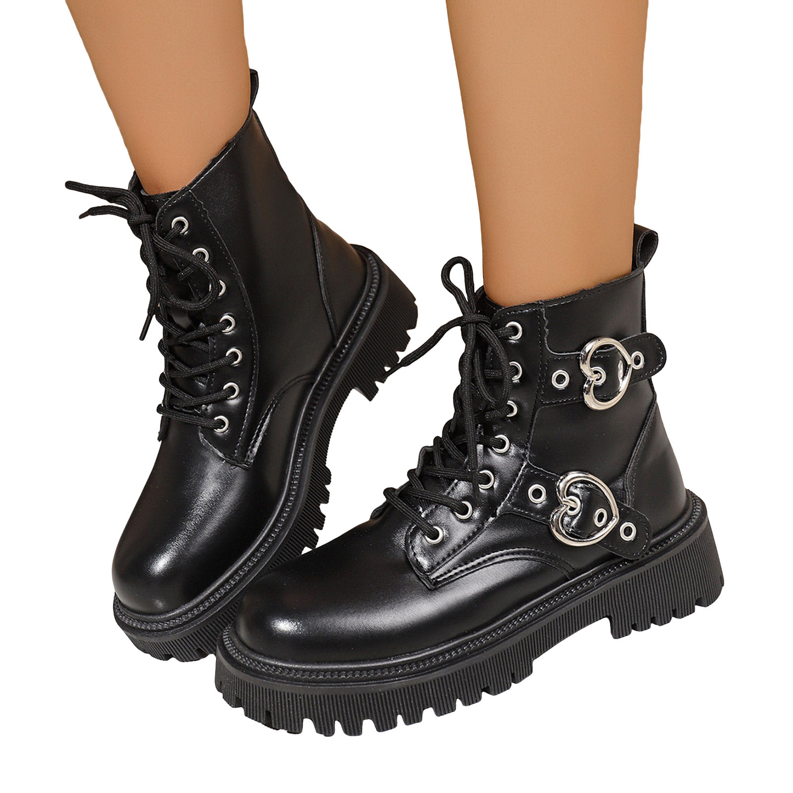 Womens Punk Ankle Boots Trendy Buckle Strappy Gothic Lug Sole