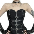 thumbnail image 1 of Womens Punk Fishbone Strapless Tanks Vest with Leather Buckle Zippered Front Overbust Corset Tube Top Streetwear, 1 of 9