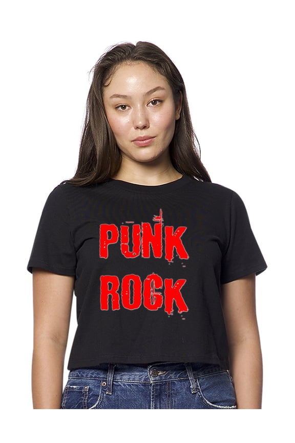 Womens Punk Rock American-Made Cute Cropped Yoga Tee Shirt, XL Black