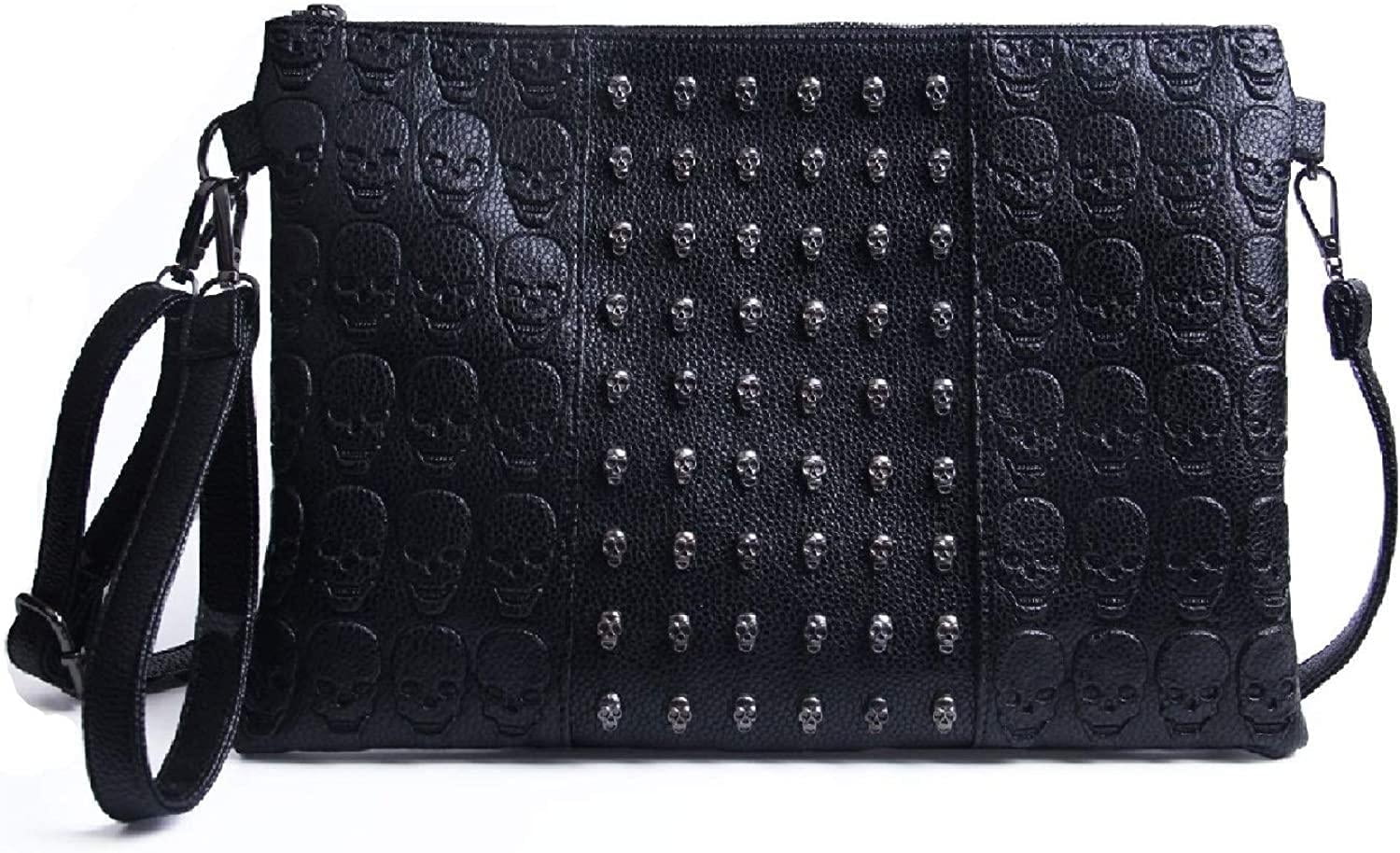 Womens Punk Skull Rivet Shoulder Bag PU Leather Goth Crossbody Bag with Chain Wallet Purse for Teen