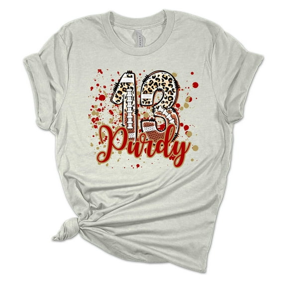 Womens Purdy Tshirt Purdy Number 13 Leopard Football Short Sleeve T-shirt-Athletic Heather-xxxl
