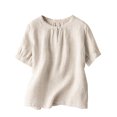 thumbnail image 1 of Womens Pure Linen Short Sleeve Blouses Basic Summer Casual Tops, 1 of 3