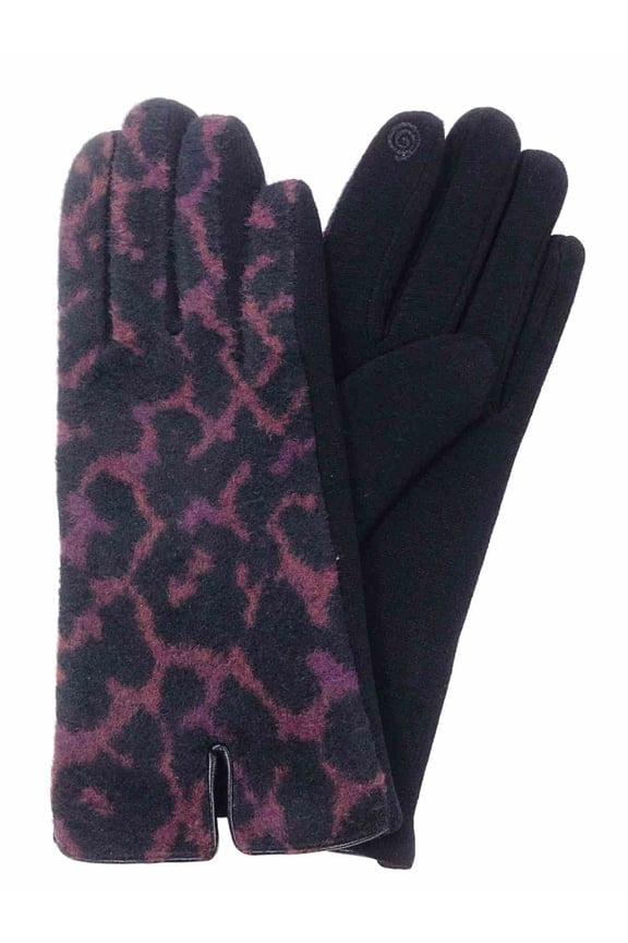 Womens Purple & Black Leopard Print Stretch Fit Texting Tech Touchscreen Gloves