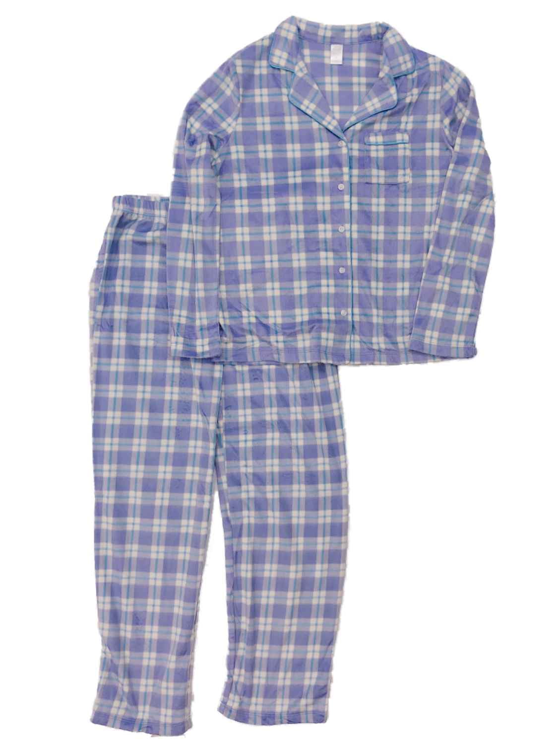 Womens Blue White Polka Dot Fleece Pajamas Button Front Sleepwear Set 2X Walmart