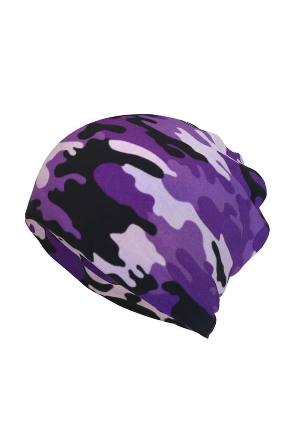 Womens Purple Camouflage Slouchy Beanie Cap Headwear Hat Turban