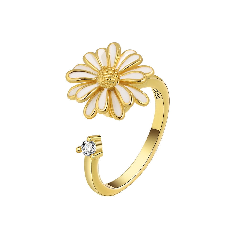 Womens Purple Enamel Flower Ring Fidget Spinner Copper Adjustable Fashion Jewelry For Anxiety Relief Calm Days