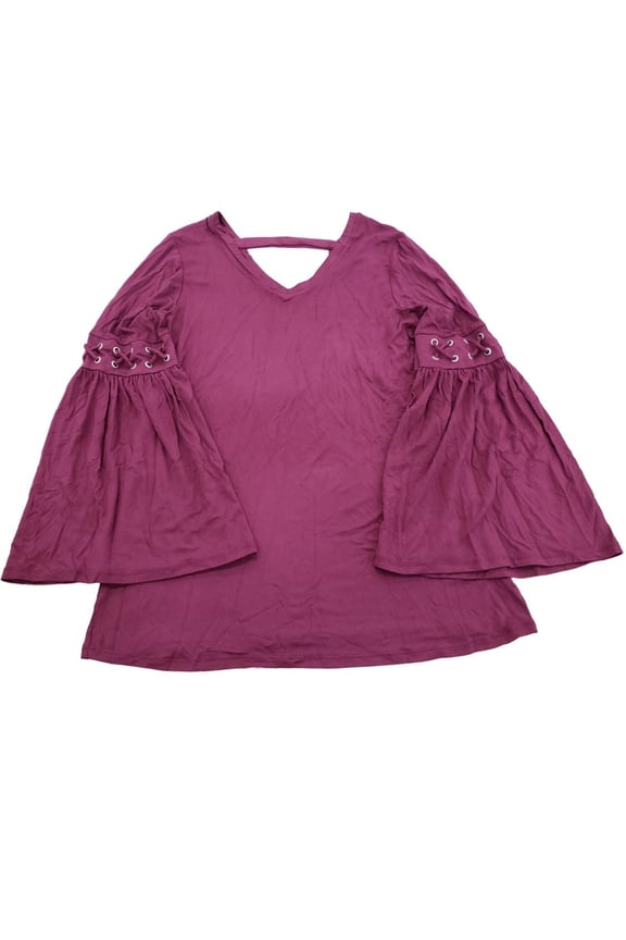 Womens Purple Flared Bell Sleeves Dressy Soft Shirt Top Blouse M