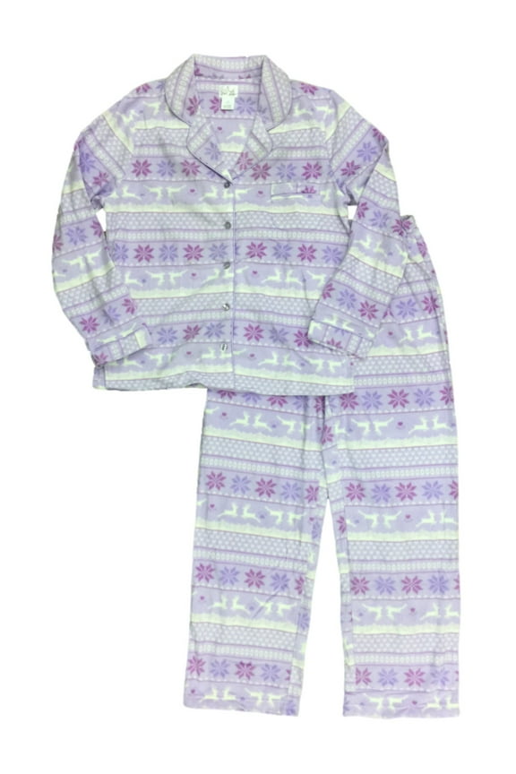 Womens Purple Fleece Nordic Snowflake & Reindeer Pajamas Holiday Sleep Set 3X