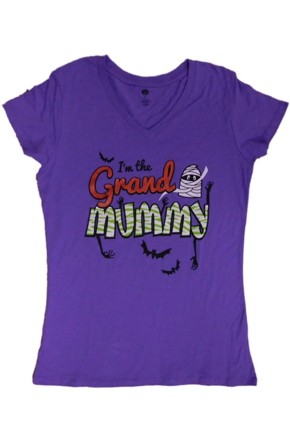 Womens Purple Glitter I'm the Grand Mummy Shirt Grandma Halloween Tee Medium